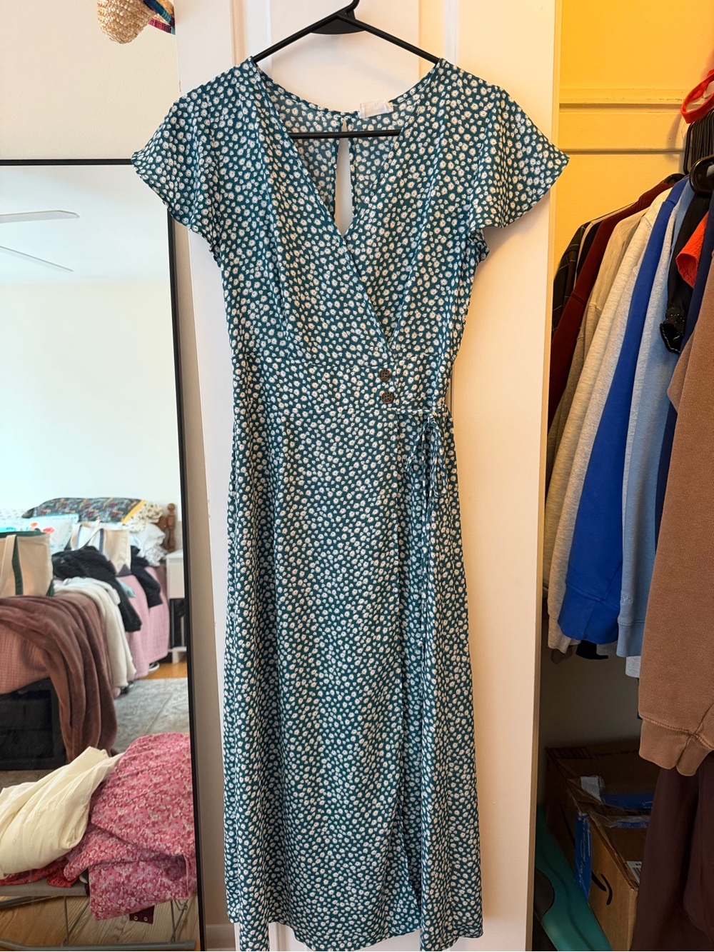 Sienna Sky Teal Green Floral Wrap Midi Dress